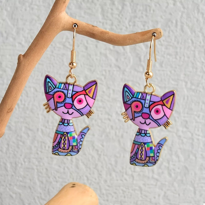 Blue onesize Colorful Cat Dangle Earrings | Earrings Daverri Fashions