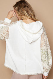 POL Star Patch Lace Contrast Long Sleeve Hooded Top | Tops Daverri Fashions