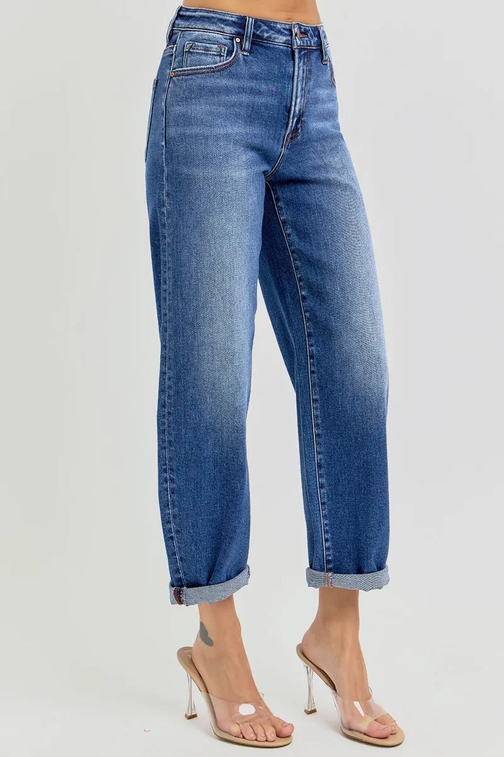 RISEN Full Size High Rise Crop Mild Barrel Jeans Plus Size Jeans