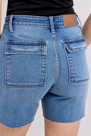 Judy Blue Full Size Mid Rise Bermudas Denim Shorts W/ Back Flap Pockets Plus Size | Denim Shorts Daverri Fashions