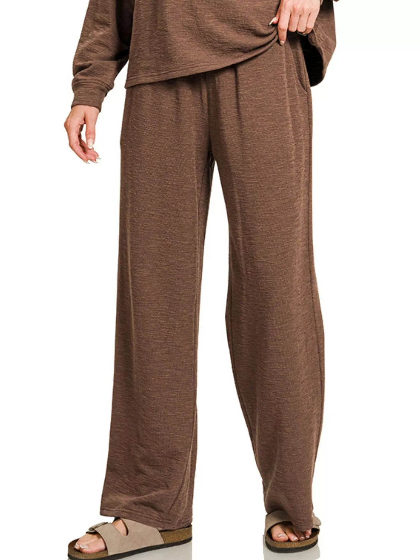 Zenana Slub Long Sleeve Top and Pants Lounge Set | Loungewear Sets Daverri Fashions
