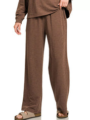 Zenana Slub Long Sleeve Top and Pants Lounge Set | Loungewear Sets Daverri Fashions