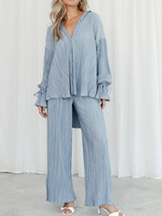 Button Up Long Sleeve Top and Pants Set | Outfit Sets Daverri Fashions