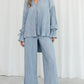 Button Up Long Sleeve Top and Pants Set - DAVERRI FASHIONS