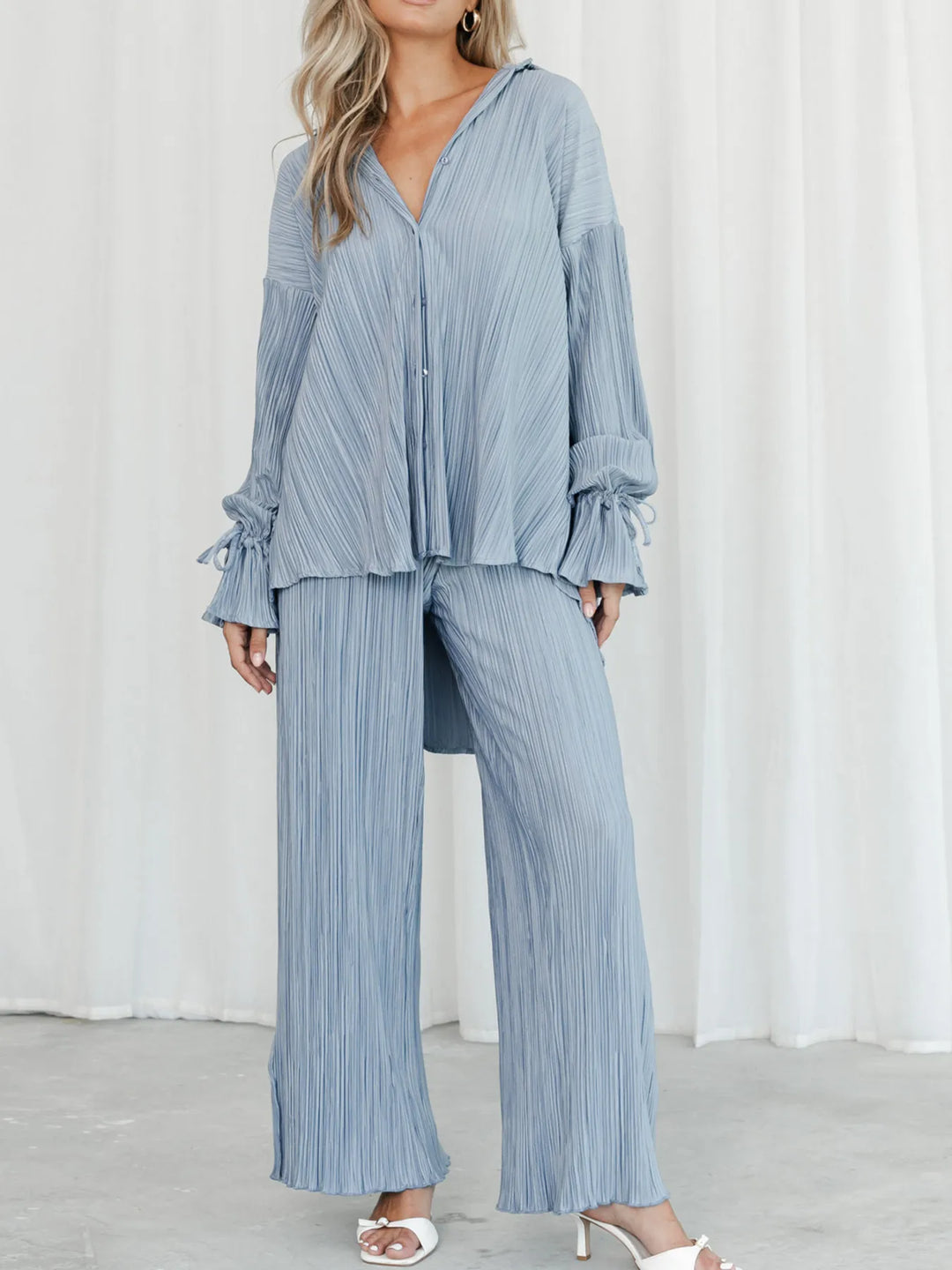Button Up Long Sleeve Top and Pants Set | Outfit Sets Daverri Fashions
