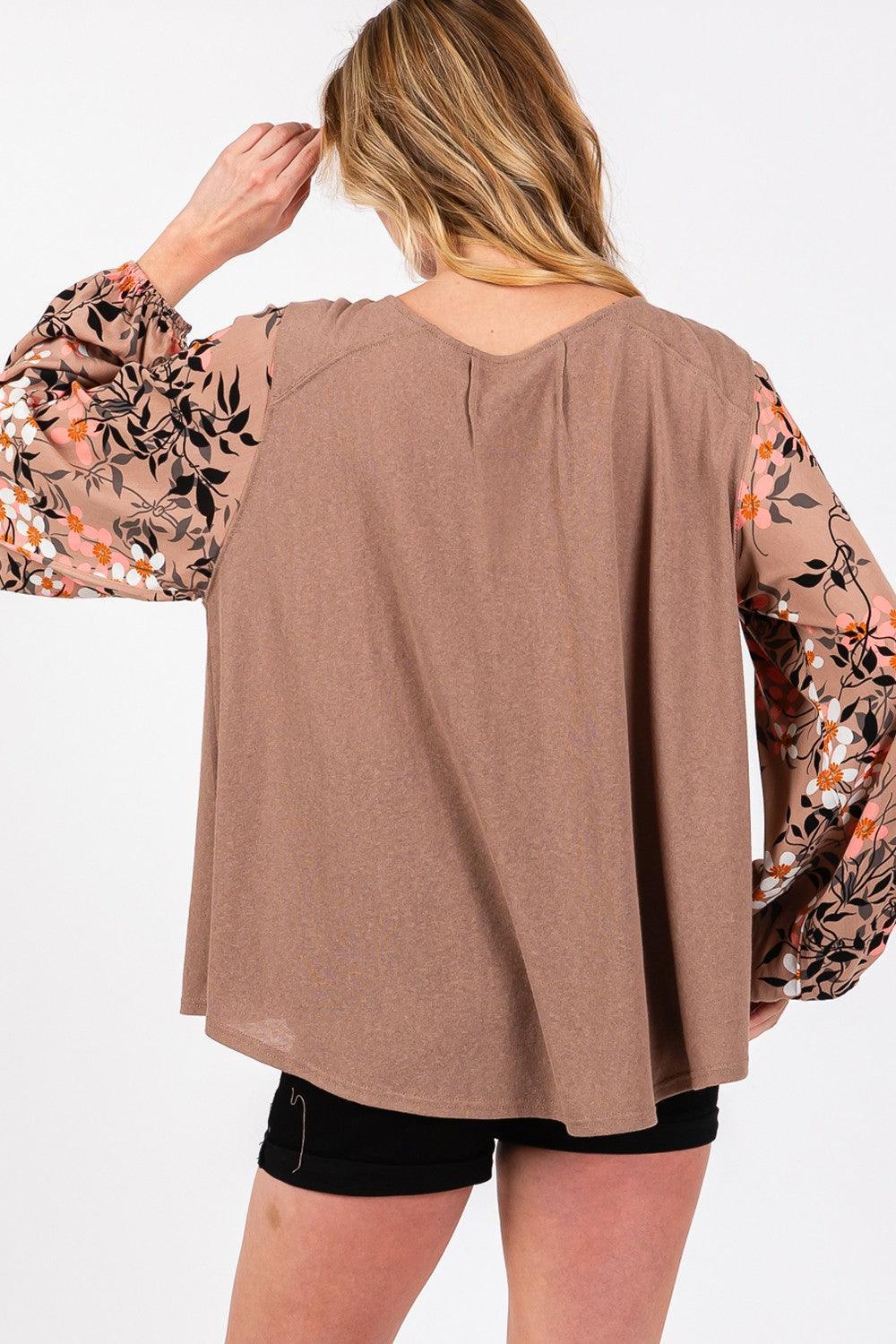 SAGE + FIG Floral Long Sleeve Front Pleated Detail Blouse - DAVERRI FASHIONS
