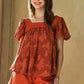 Davi & Dani Nature Printed Square Neck Puff Sleeve Blouse