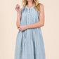 Lime ’N’ Chili light blue sleeveless pleated midi dress with pintuck detail