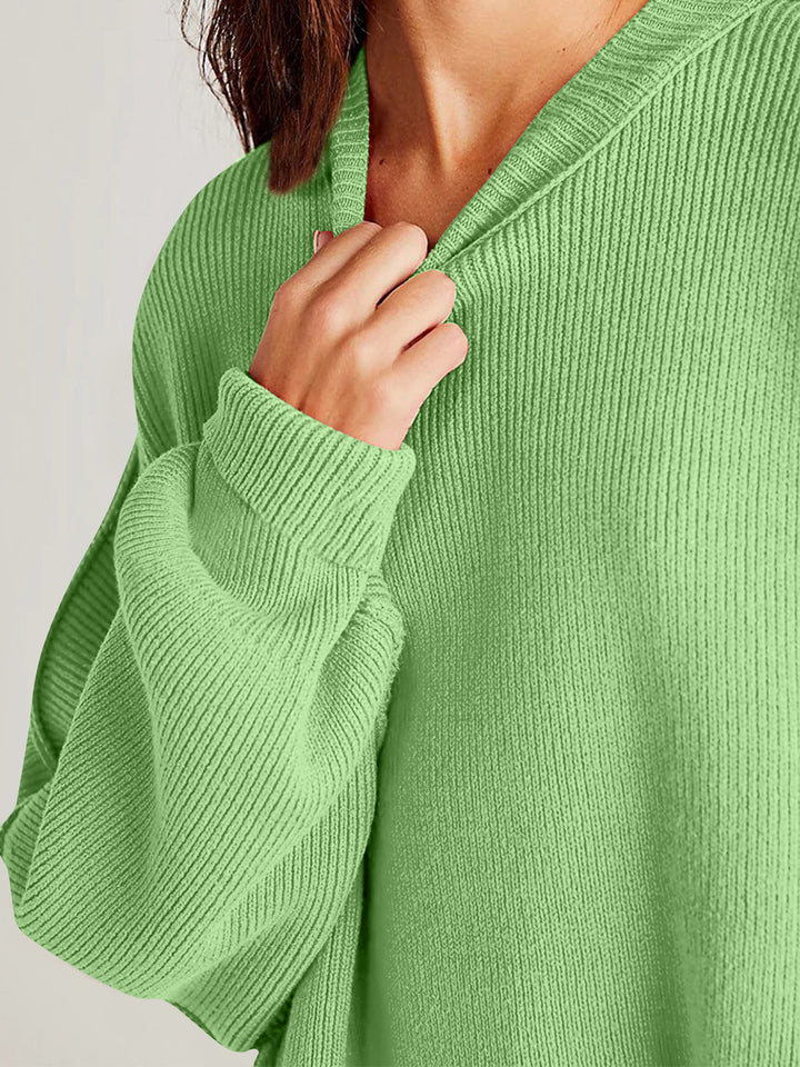 Side Slit Round Neck Long Sleeve Sweater Tops