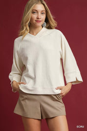 ECRU Umgee Textured Knit V-Neck Top Ecru | Knit Tops Daverri Fashions