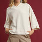 Umgee Textured Knit V-Neck Top Ecru - DAVERRI FASHIONS
