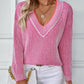 Striped V-Neck Long Sleeve Sweater - DAVERRI FASHIONS