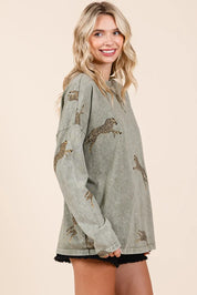 Mittoshop Mineral Wash Cheetah Print Long Sleeve Top | Tops Daverri Fashions