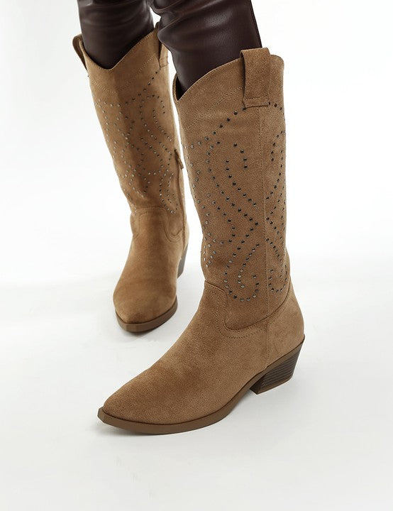 Camel Lariat Studs Embellished Cowboy Boots | Boots Daverri Fashions