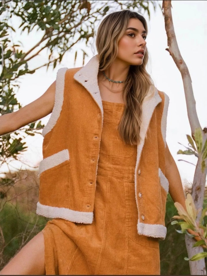 Button Up Sherpa Vest Coat | Vest Jackets Daverri Fashions
