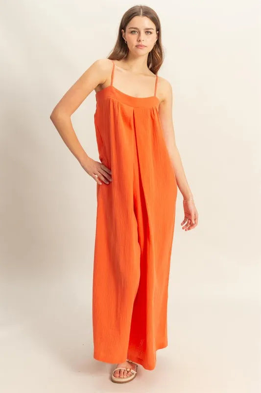 HYFVE Double Gauze Super Flowy Cami Jumpsuit RED ORANGE Jumpsuits