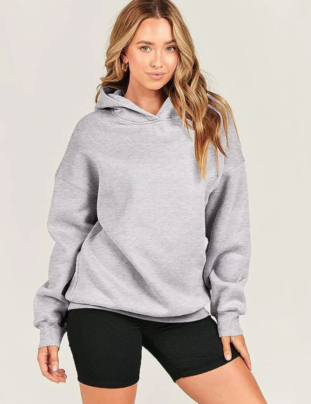 Light Gray Dropped Shoulder Long Sleeve Hoodie | Hoodies Daverri Fashions