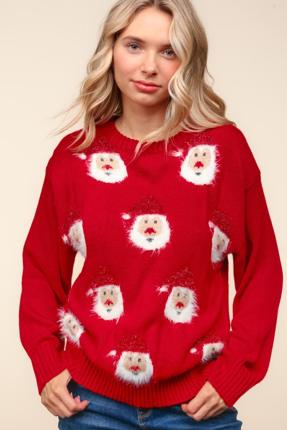 Santa Sparkle Brushed Sweater Tops