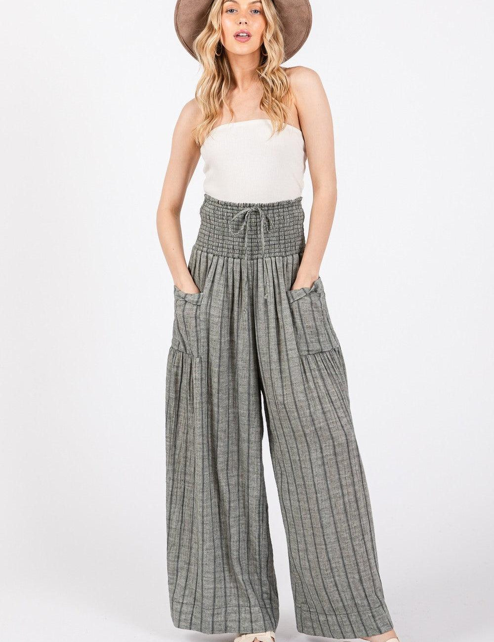 SAGE + FIG Cotton Gauze Wash Stripe Pants Black S Pants