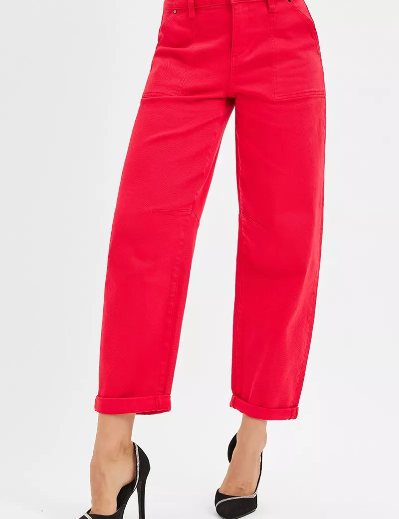 SCARLET RISEN High Rise Ankle Cuffed Barrel Pants | Pants Daverri Fashions
