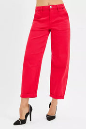 SCARLET RISEN High Rise Ankle Cuffed Barrel Pants | Pants Daverri Fashions
