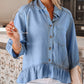 Daverri half sleeve ruffled high low chambray shirt, light blue denim