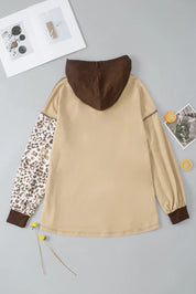 Leopard Drawstring Chest Pocket Hoodie | Hoodies Daverri Fashions