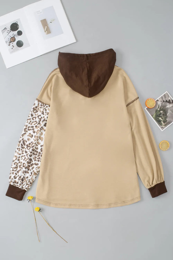 Leopard Drawstring Chest Pocket Hoodie | Hoodies Daverri Fashions