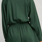 Dark green zip-up drawstring waist romper back view