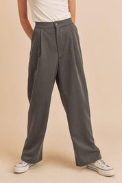 Charcoal S Aemi + Co High Waist Wide Leg Pants with Side Pockets | Pants Daverri Fashions