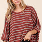 Mittoshop Texture Striped Print Round Neck Dolman Sleeve Top Tops