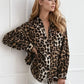 Leopard Collared Neck Long Sleeve Shirt - DAVERRI FASHIONS
