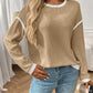 Ribbed Contrast Trim Long Sleeve Top - DAVERRI FASHIONS