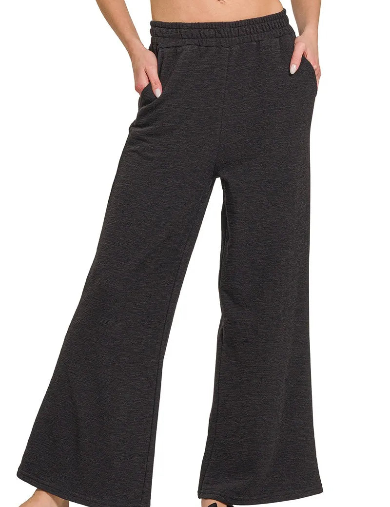 BLACK Zenana Cotton Slub Wide Leg Pants | Daverri Fashions