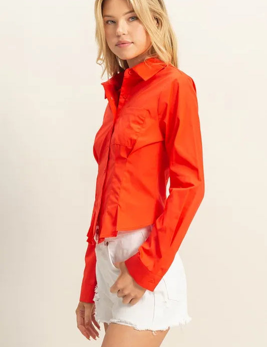 HYFVE Long Sleeve Pleated Waist Poplin Shirt | Daverri Fashions