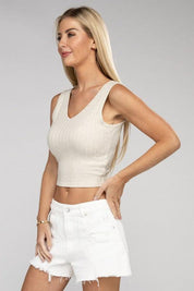 Ribbed Scoop Neck Cropped Sleeveless Top Tank Tops