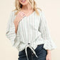 And The Why Stripe Tie Knot Front Bell Sleeve Top - DAVERRI FASHIONS