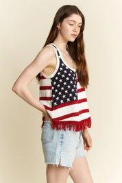 Jade By Jane Full Size American Flag Fringe Tank Top | Tank Tops Daverri Fashions