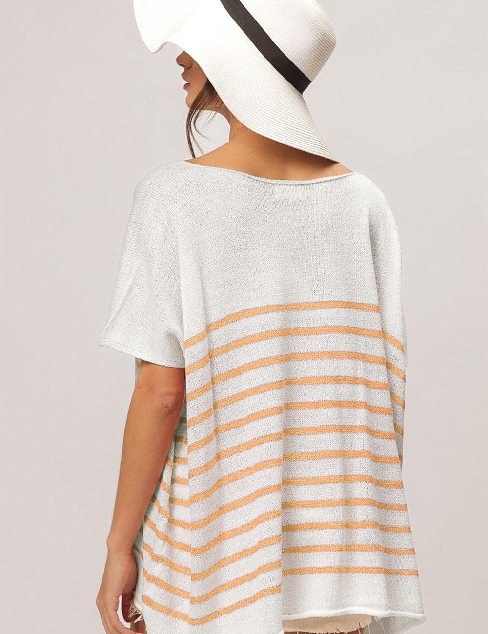 BiBi V Neck Striped Short Sleeve Top Shirts & Tops