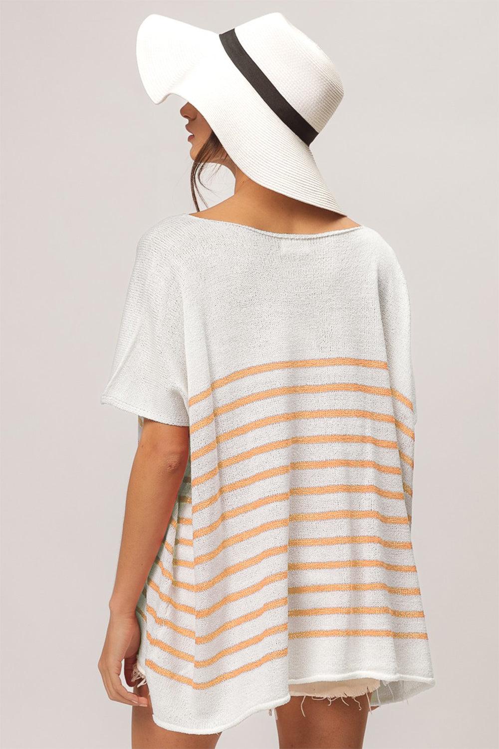 BiBi V Neck Striped Short Sleeve Top Shirts & Tops