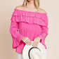 Lime 'N' Chili Ruffled Trumpet Sleeve Off-The-Shoulder Top - DAVERRI FASHIONS