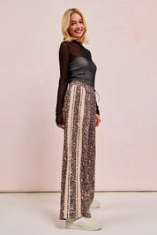 BiBi Leopard Printed Track Pants with Side Contrast Lace | Loungewear Bottoms Daverri Fashions