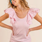 BiBi Wide Layered Ruffle Sleeve Scoop Neck Ribbed Top Tops