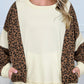 Leopard round neck sweatshirt in cream with print sleeves and pockets