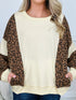 Leopard round neck sweatshirt in cream with print sleeves and pockets