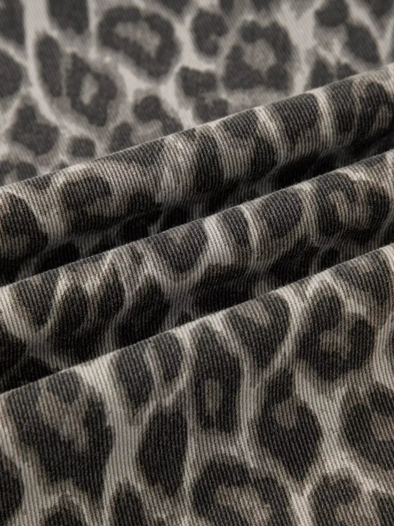 Leopard Straight Loose Leg Raw Hem Jeans - DAVERRI FASHIONS