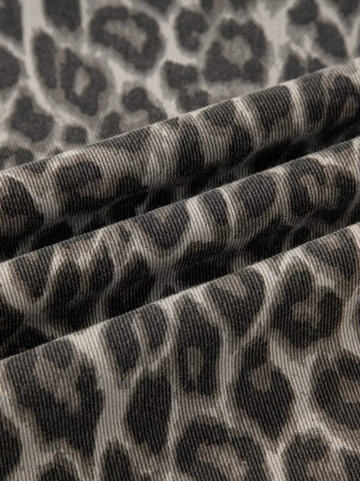 Leopard Straight Loose Leg Raw Hem Jeans | Jeans Daverri Fashions