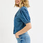 RISEN Button Down Puff Sleeve Crop Denim Shirt - DAVERRI FASHIONS