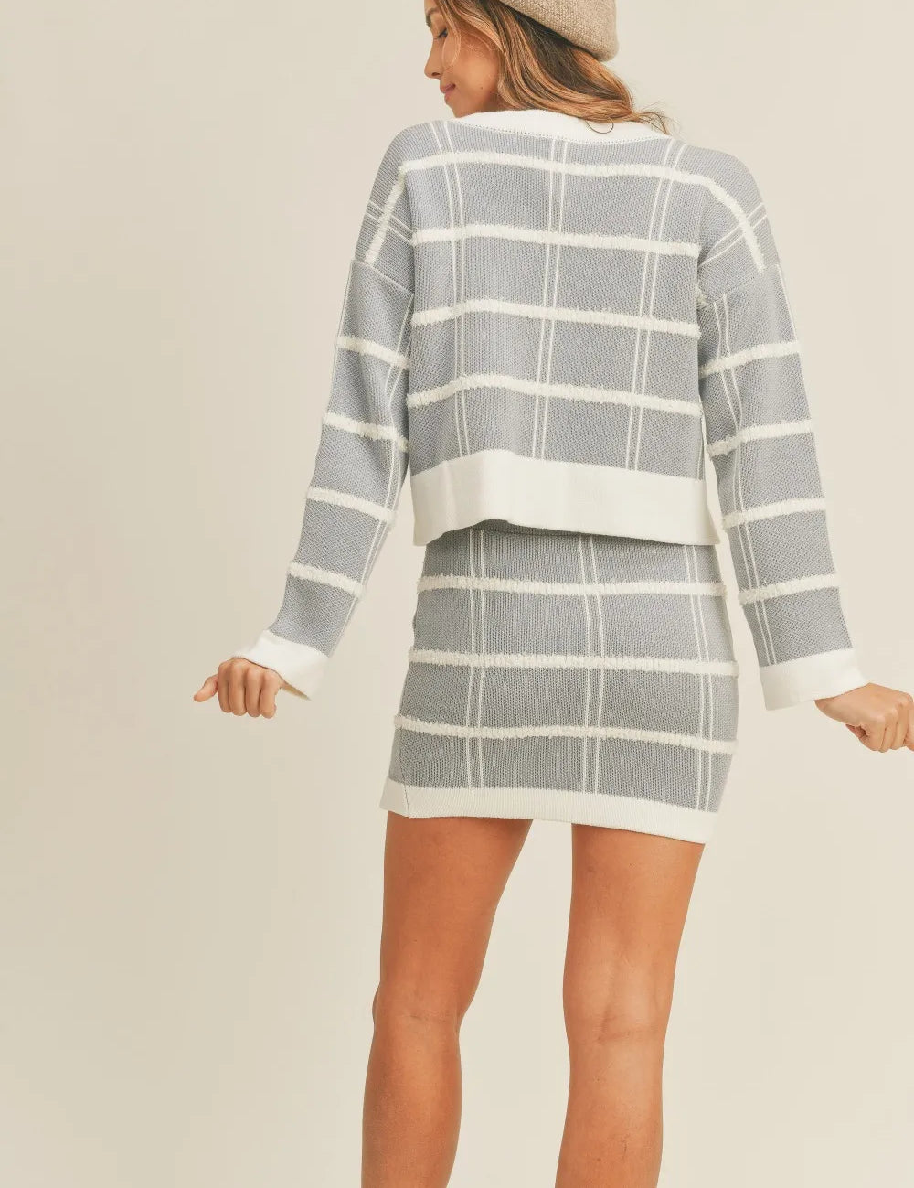 MABLE Plaid Button Down Sweater Cardigan and Mini Skirt Set | Outfit Sets Daverri Fashions
