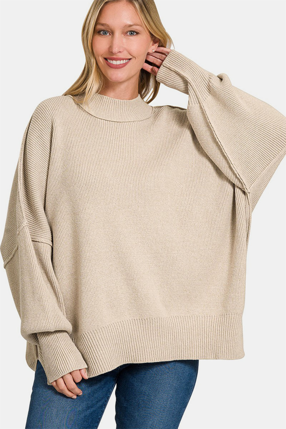 Zenana Side Sit Oversize Sweater Sweaters